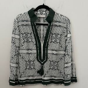 Tory Burch Printed Tory Tunic Ivory Green Rope Scarf Cotton Voile